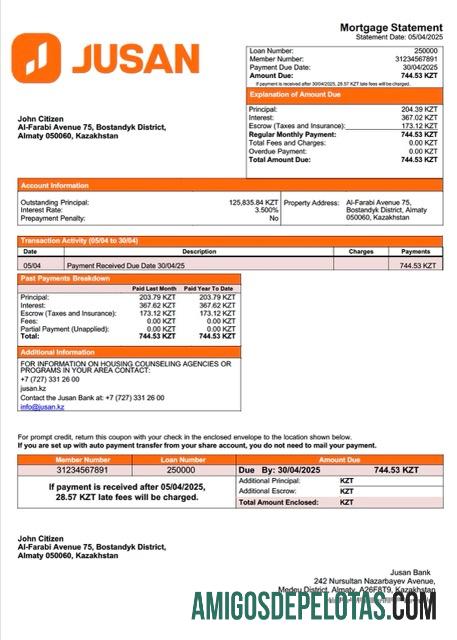 em branco Modelo Word e PDF de declaração de hipoteca do Banco Jusan do Cazaquistão